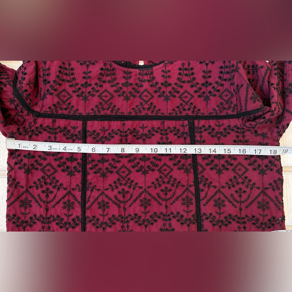 Zara Basic Women’s Maroon/Black Embroidered Eyelet Top Long Sleeves Size Medium - Picture 7 of 8
